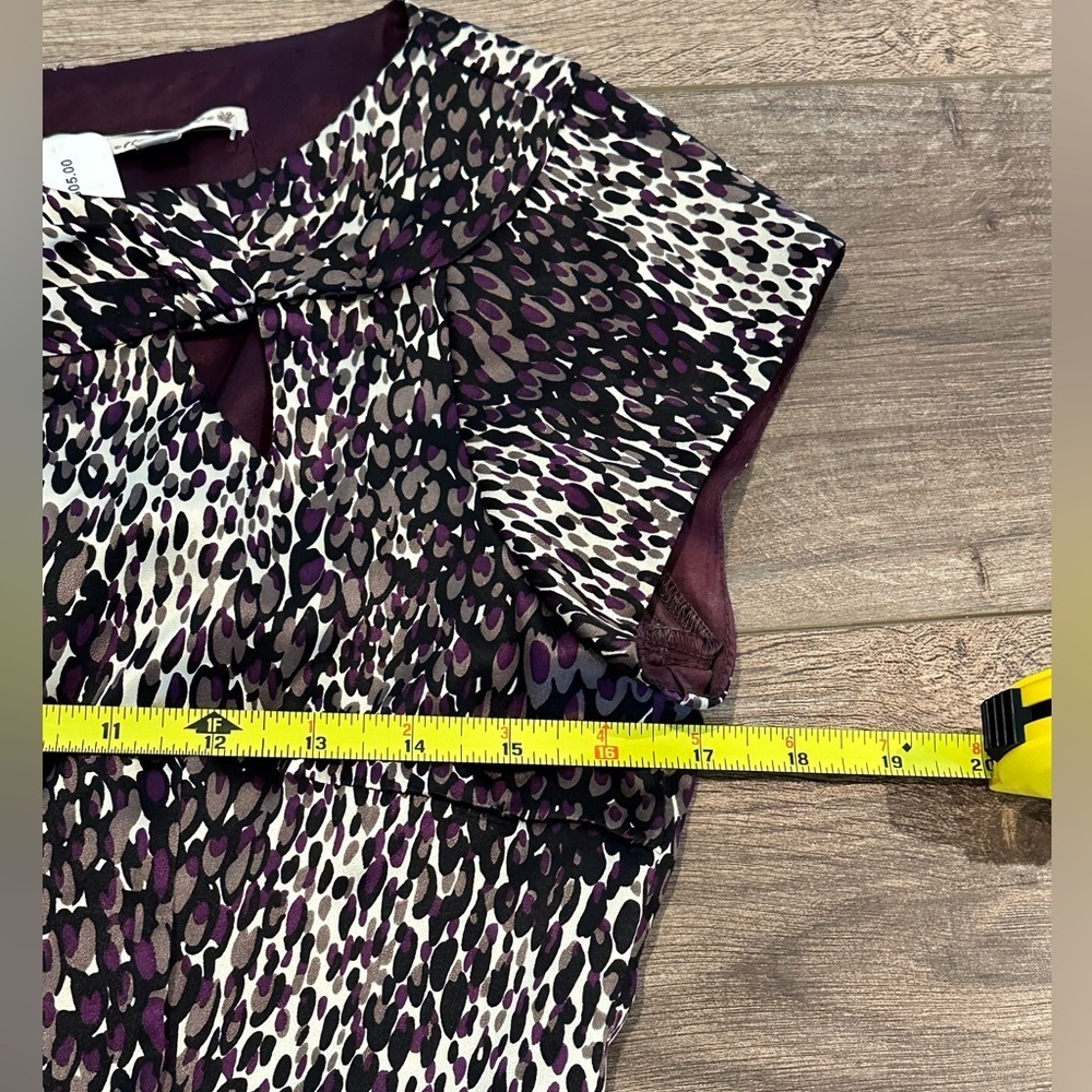 NWT! Nanette Lepore Purple Animal Print Cap Sleeve Silk Sheath Dress - Picture 6 of 11